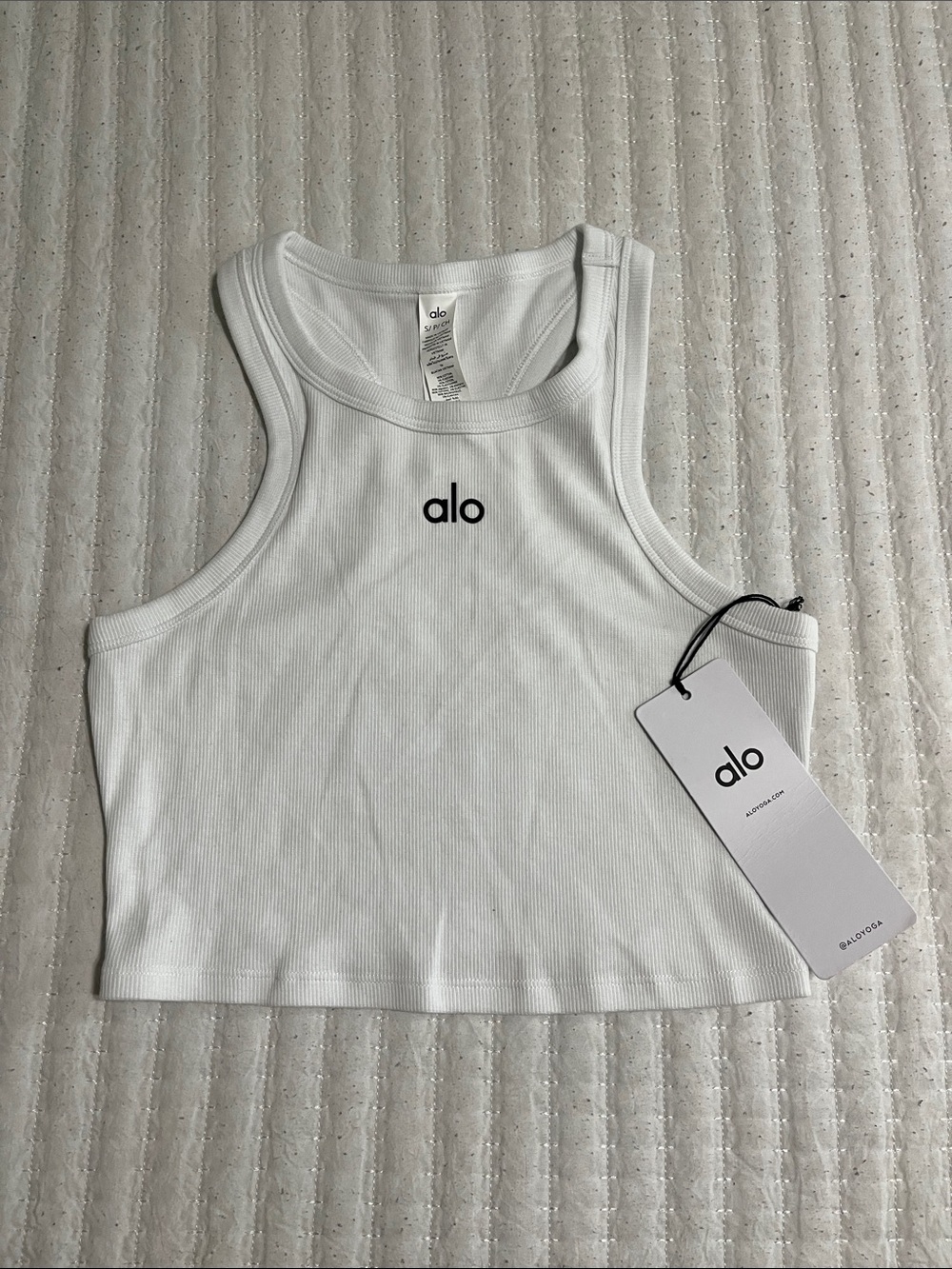 ALO Yoga White Ribbed Racerback Crop Tank